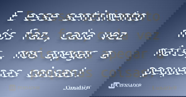 E esse sentimento nós faz, cada vez mais, nos apegar a pequenas coisas!... Frase de Lunátic0.