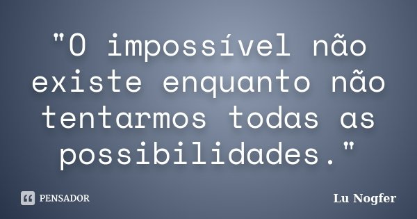 "O impossível não existe enquanto não tentarmos todas as possibilidades."... Frase de Lu Nogfer.