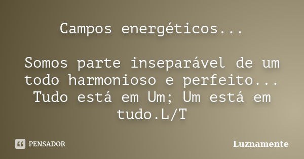 Campos energéticos... Somos parte inseparável de um todo harmonioso e perfeito... Tudo está em Um; Um está em tudo.L/T... Frase de Luznamente.