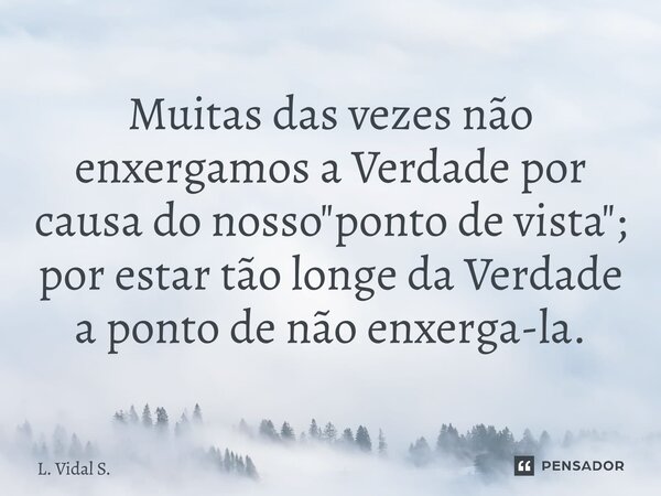 ⁠Muitas das vezes não enxergamos a Verdade por causa do nosso "ponto de vista"; por estar tão longe da Verdade a ponto de não enxerga-la.... Frase de L. Vidal S..