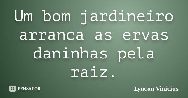 Um bom jardineiro arranca as ervas daninhas pela raiz.... Frase de Lyncon Vinicius.