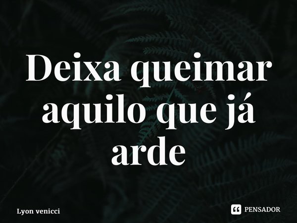 ⁠Deixa queimar aquilo que já arde... Frase de Lyon Venicci.