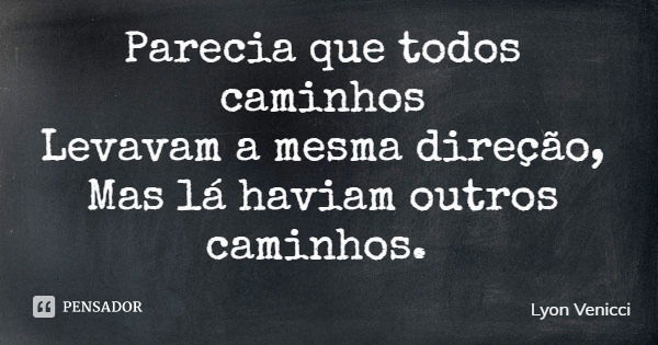 Parecia que todos caminhos Levavam a mesma direção, Mas lá haviam outros caminhos.... Frase de Lyon Venicci.