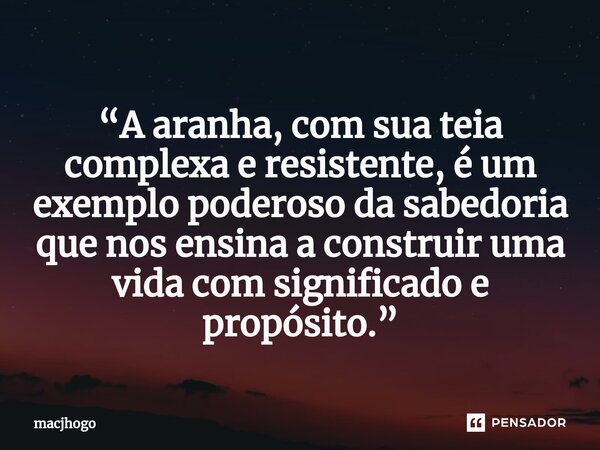 ⁠“A aranha, com sua teia complexa e resistente, é um exemplo poderoso da sabedoria que nos ensina a construir uma vida com significado e propósito.”... Frase de macjhogo.