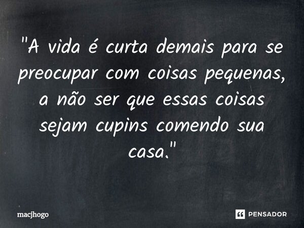 ⁠"A vida é curta demais para se preocupar com coisas pequenas, a não ser que essas coisas sejam cupins comendo sua casa."... Frase de macjhogo.