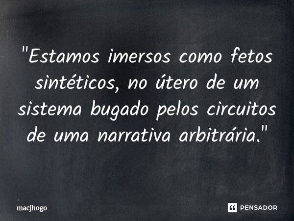 ⁠"Estamos imersos como fetos sintéticos, no útero de um sistema bugado pelos circuitos de uma narrativa arbitrária."... Frase de macjhogo.