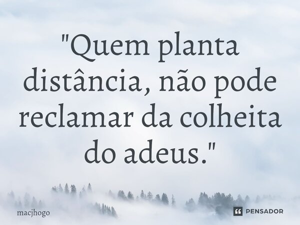 ⁠"Quem planta distância, não pode reclamar da colheita do adeus."... Frase de macjhogo.