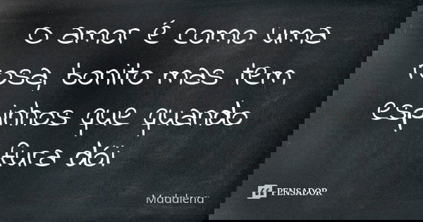 O amor é como uma rosa, bonito mas tem espinhos que quando fura dói... Frase de Madalena.