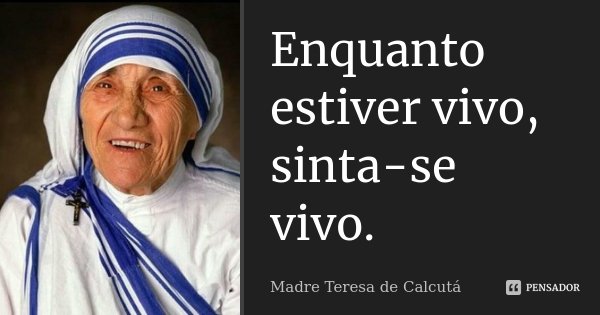 Enquanto estiver vivo, sinta-se vivo.... Frase de Madre Teresa de Calcutá.