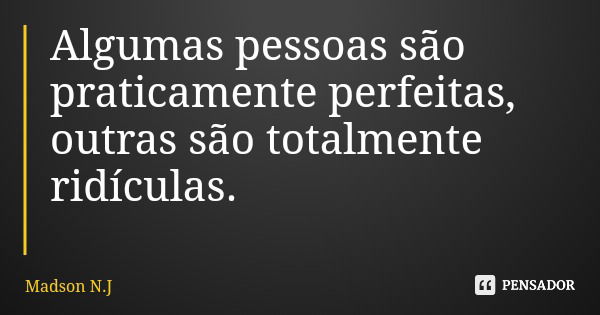 Algumas pessoas são praticamente perfeitas, outras são totalmente ridículas.... Frase de Madson N.J.