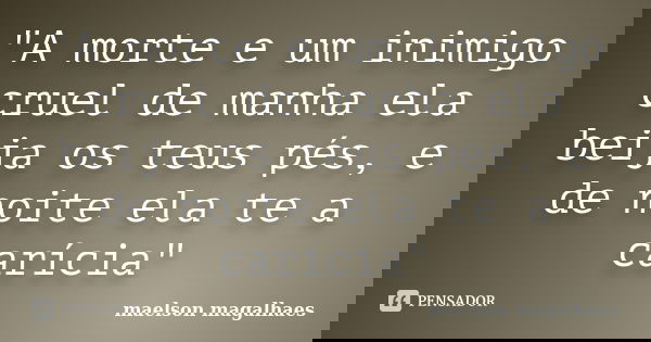 "A morte e um inimigo cruel de manha ela beija os teus pés, e de noite ela te a carícia"... Frase de Maelson magalhaes.