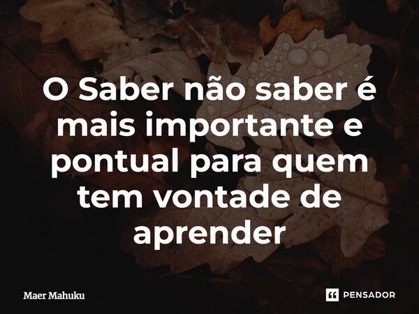⁠O Saber não saber é mais importante e pontual para quem tem vontade de aprender... Frase de Maer Mahuku.