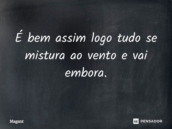 ⁠É bem assim logo tudo se mistura ao vento e vai embora.... Frase de Magant.