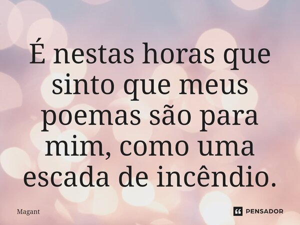 ⁠É nestas horas que sinto que meus poemas são para mim, como uma escada de incêndio.... Frase de Magant.