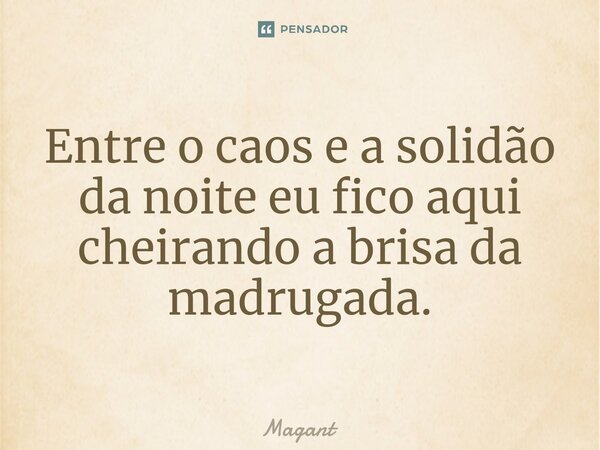 ⁠Entre o caos e a solidão da noite eu fico aqui cheirando a brisa da madrugada.... Frase de Magant.