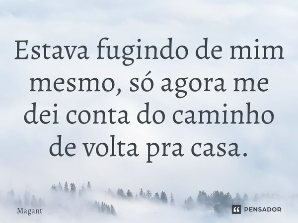 ⁠Estava fugindo de mim mesmo, só agora me dei conta do caminho de volta pra casa.... Frase de Magant.