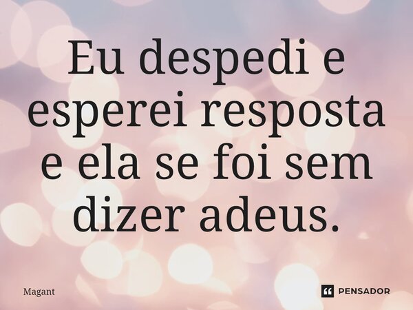 ⁠Eu despedi e esperei resposta e ela se foi sem dizer adeus.... Frase de Magant.