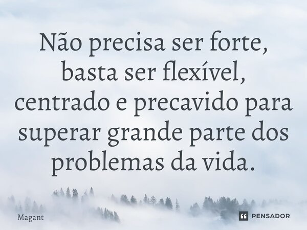 ⁠Não precisa ser forte, basta ser flexível, centrado e precavido para superar grande parte dos problemas da vida.... Frase de Magant.