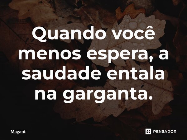 ⁠Quando você menos espera, a saudade entala na garganta.... Frase de Magant.