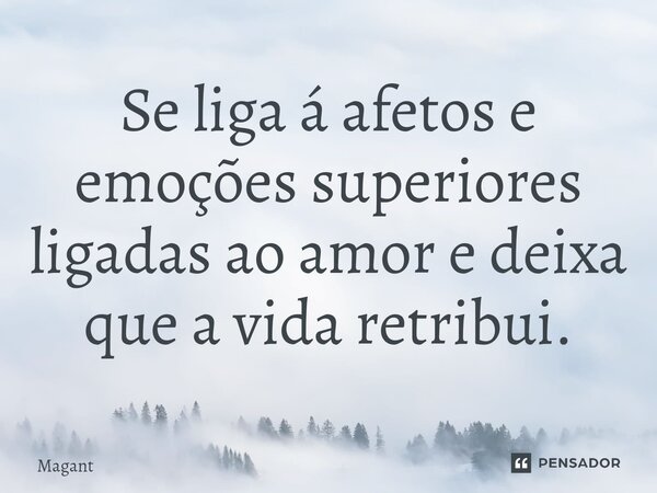 ⁠Se liga á afetos e emoções superiores ligadas ao amor e deixa que a vida retribui.... Frase de Magant.