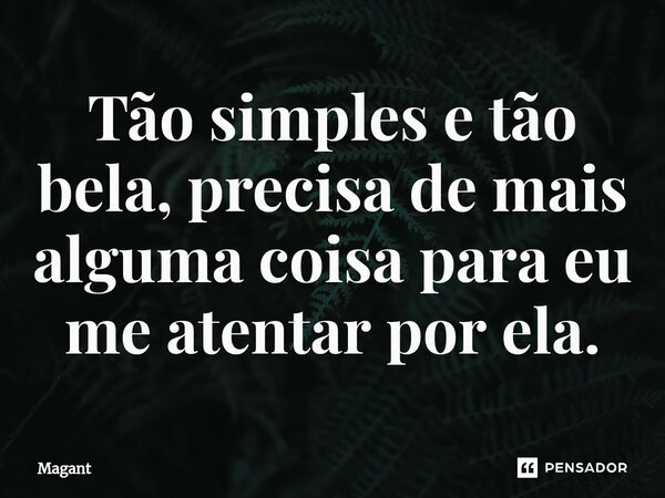 ⁠Tão simples e tão bela, precisa de mais alguma coisa para eu me atentar por ela.... Frase de Magant.