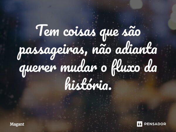 ⁠Tem coisas que são passageiras, não adianta querer mudar o fluxo da história.... Frase de Magant.