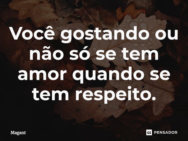 ⁠Você gostando ou não só se tem amor quando se tem respeito.... Frase de Magant.