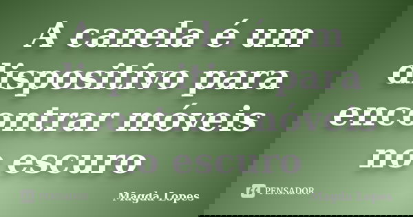 A canela é um dispositivo para encontrar móveis no escuro... Frase de Magda Lopes.