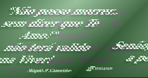 "Não posso morrer.. sem dizer que Te Amo!" Senão, não terá valido a pena Viver!... Frase de Magda P. Camerino.