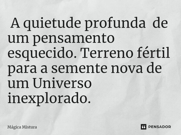 ⁠ A quietude profunda de um pensamento esquecido. Terreno fértil para a semente nova de um Universo inexplorado.... Frase de Mágica Mistura.