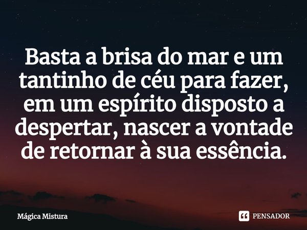 ⁠Basta a brisa do mar e um tantinho de céu para fazer, em um espírito disposto a despertar, nascer a vontade de retornar à sua essência.... Frase de Mágica Mistura.