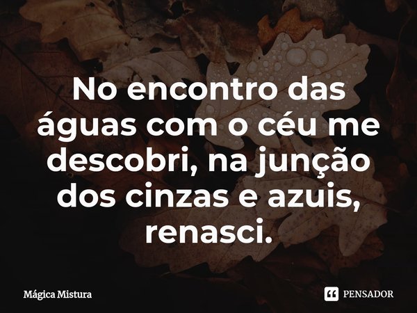 ⁠No encontro das águas com o céu me descobri, na junção dos cinzas e azuis, renasci.... Frase de Mágica Mistura.