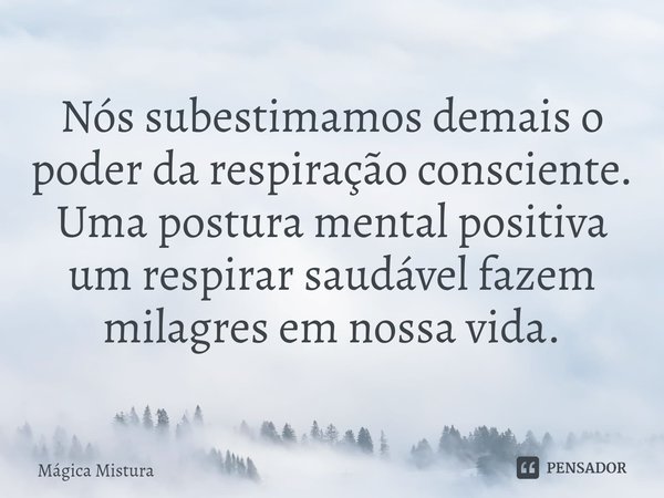 ⁠Nós subestimamos demais o poder da respiração consciente. Uma postura mental positiva um respirar saudável fazem milagres em nossa vida.... Frase de Mágica Mistura.