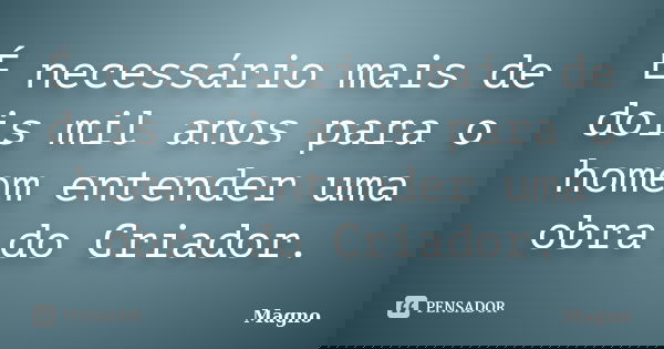 É necessário mais de dois mil anos para o homem entender uma obra do Criador.... Frase de Magno.