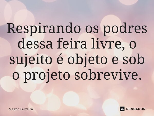 ⁠Respirando os podres dessa feira livre,o sujeito é objeto e sob o projeto sobrevive.... Frase de Magno Ferreira.