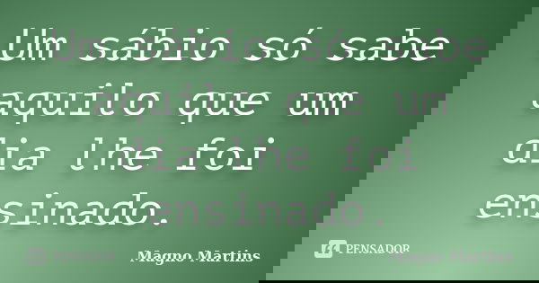 Um sábio só sabe aquilo que um dia lhe foi ensinado.... Frase de Magno Martins.