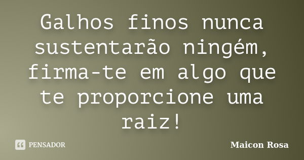 Galhos finos nunca sustentarão ningém, firma-te em algo que te proporcione uma raiz!... Frase de Maicon Rosa.