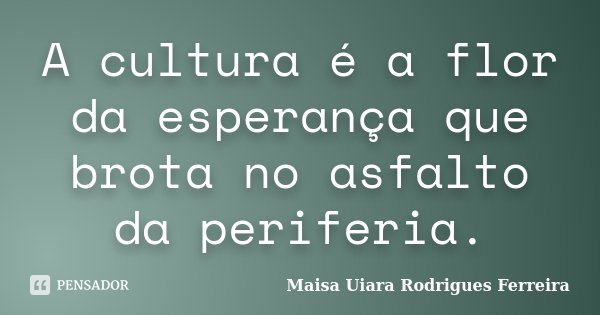 A cultura é a flor da esperança que brota no asfalto da periferia.... Frase de Maisa Uiara Rodrigues Ferreira.