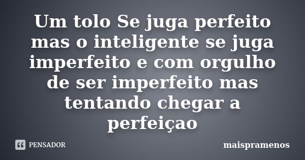 Um tolo Se juga perfeito mas o inteligente se juga imperfeito e com orgulho de ser imperfeito mas tentando chegar a perfeiçao... Frase de Maispramenos.