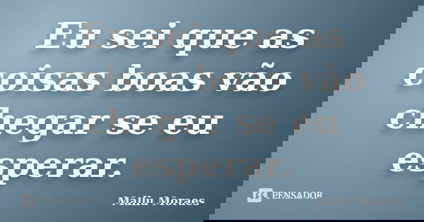 Eu sei que as coisas boas vão chegar se eu esperar.... Frase de Mallu Moraes.