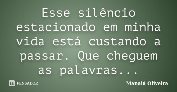 Esse silêncio estacionado em minha vida está custando a passar. Que cheguem as palavras...... Frase de Manaiá Oliveira.