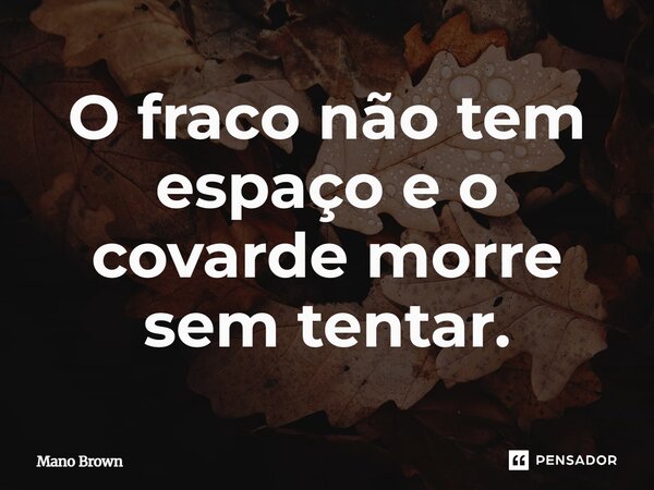 O fraco não tem espaço e o covarde morre sem tentar.... Frase de Mano Brown.