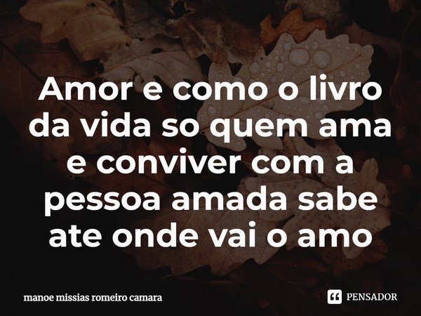 ⁠Amor e como o livro da vida so quem ama e conviver com a pessoa amada sabe ate onde vai o amo... Frase de manoe missias romeiro camara.