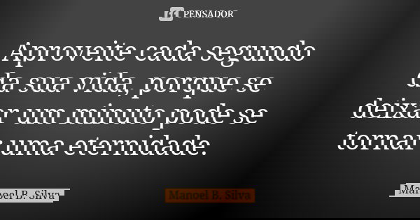 Aproveite cada segundo da sua vida, porque se deixar um minuto pode se tornar uma eternidade.... Frase de Manoel B. Silva.