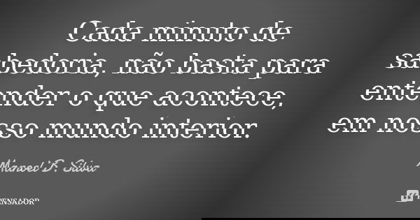 Cada minuto de sabedoria, não basta para entender o que acontece, em nosso mundo interior.... Frase de Manoel B. Silva.