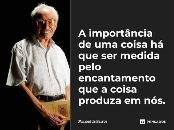 A importância de uma coisa há que ser medida pelo encantamento que a coisa produza em nós.... Frase de Manoel de Barros.