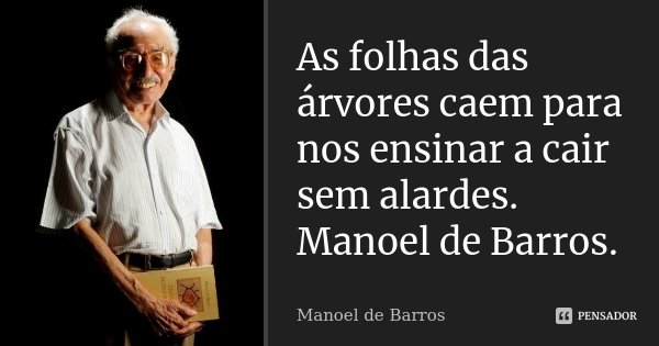 As folhas das árvores caem para nos ensinar a cair sem alardes. Manoel de Barros.... Frase de Manoel de Barros..