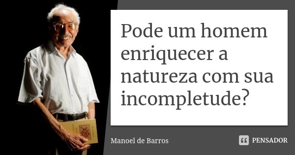 Pode um homem enriquecer a natureza com sua incompletude?... Frase de Manoel de Barros.