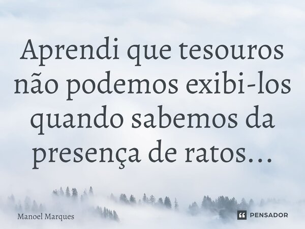 ⁠Aprendi que tesouros não podemos exibi-los quando sabemos da presença de ratos...... Frase de Manoel Marques.