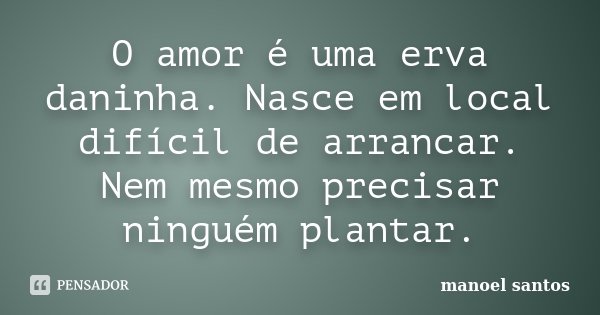 O amor é uma erva daninha. Nasce em local difícil de arrancar. Nem mesmo precisar ninguém plantar.... Frase de Manoel Santos.